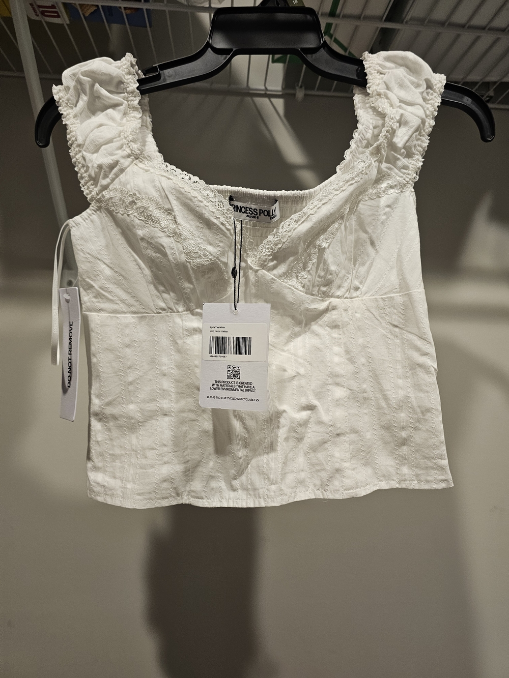 Princess Polly White Lace-Trim Cotton Blend Crop Top